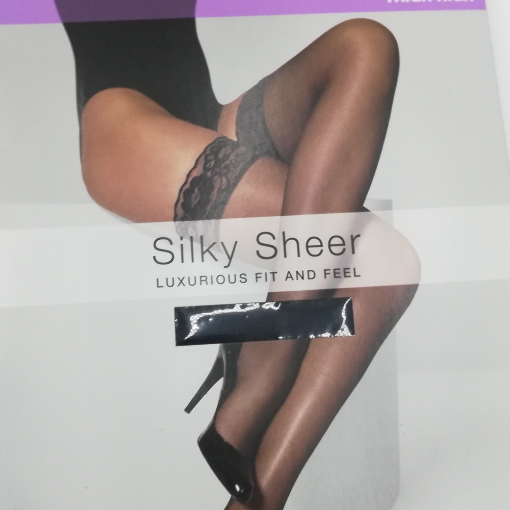 Hanes Silky Sheer Thigh High Stockings - Black